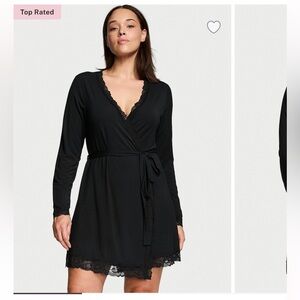 Black Lace Wrap Robe with Sheer Sleeves